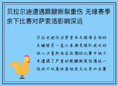 贝拉尔迪遭遇跟腱断裂重伤 无缘赛季余下比赛对萨索洛影响深远